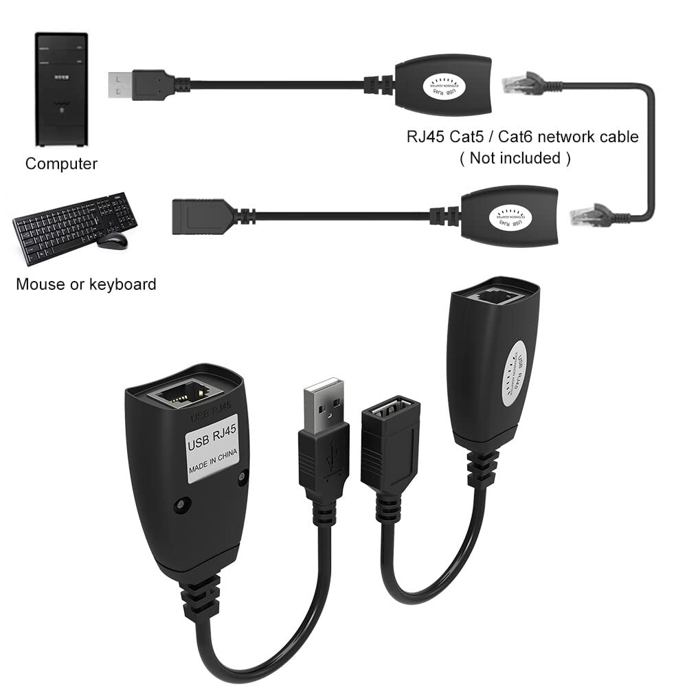 Z1054 كابل وصلة محول USB الى ار جيه 45 من زونيك، مجموعة شبكة موسع لكاميرات والطابعات ولوحة الالعاب والكيبورد والماوس والمزيد