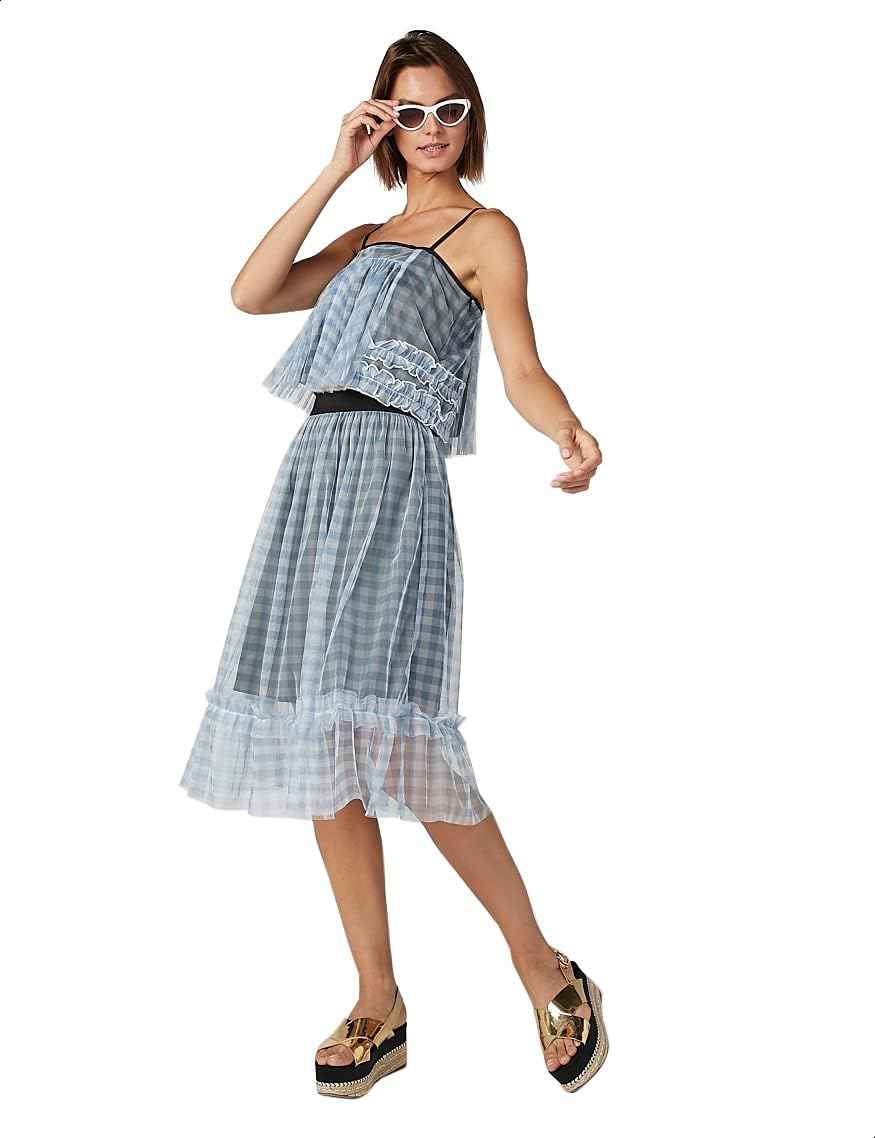 Splash Gingham-Plaid Ruffle-Trim Midi A-Line Skirt for Women