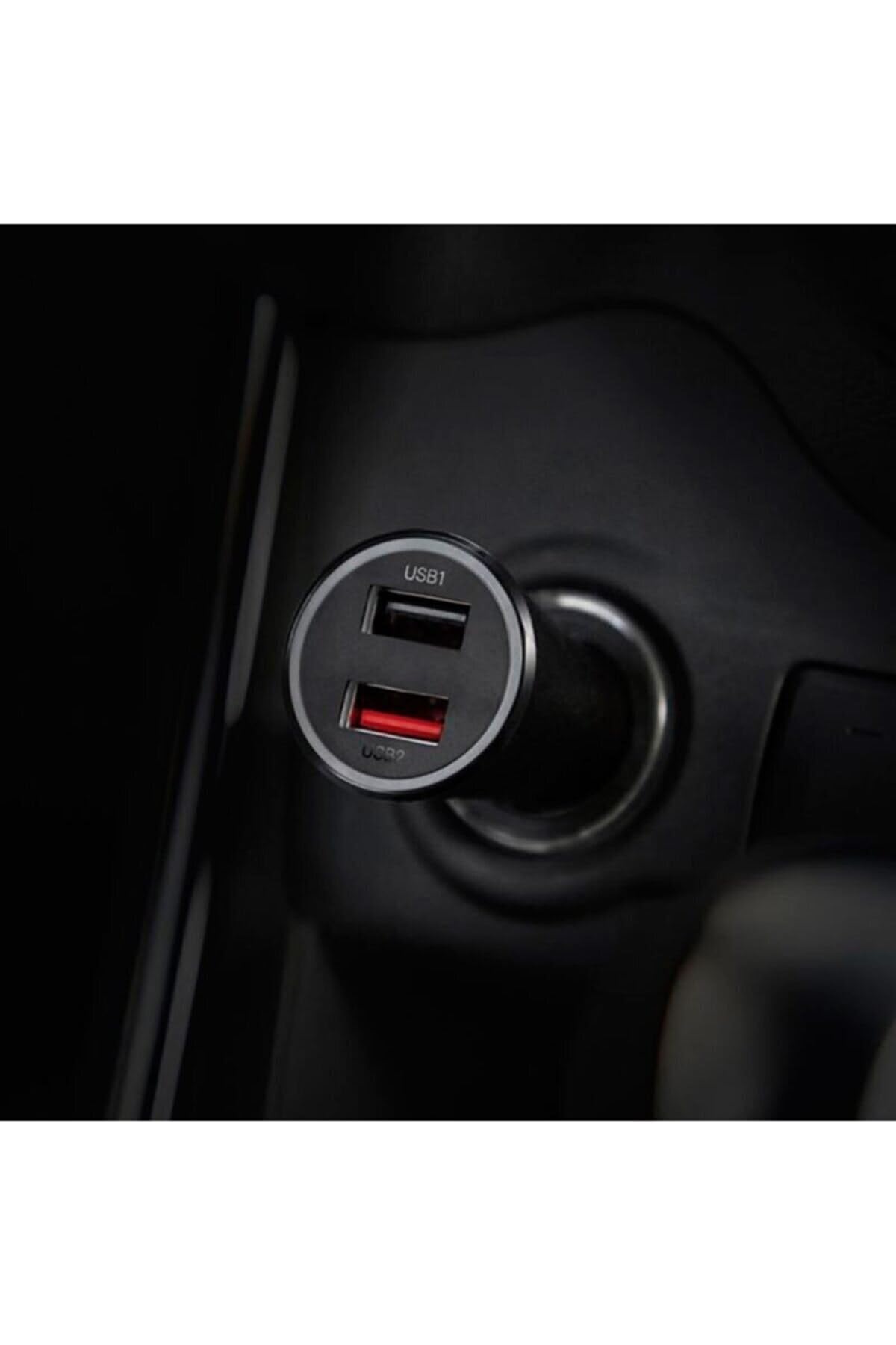 شاحن سيارة سريع USB مزدوج المنفذ من شاومي مي 37 واط، منفذ واحد مع شحن فلاش سريع 27 واط كحد أدنى - أسود - به خدوش