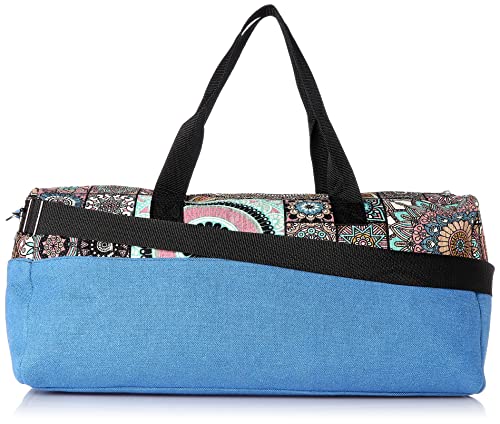 Fabric Handbag with Cross Strap and Colorful Mandala Design for Women - Blue and Black