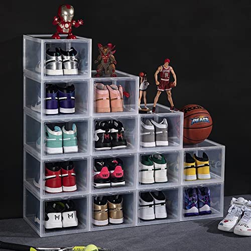 Shoe Box 4 Pack - Side Open with Magnetic door, Transparent, Plastic Storage (4 Open, Clear)