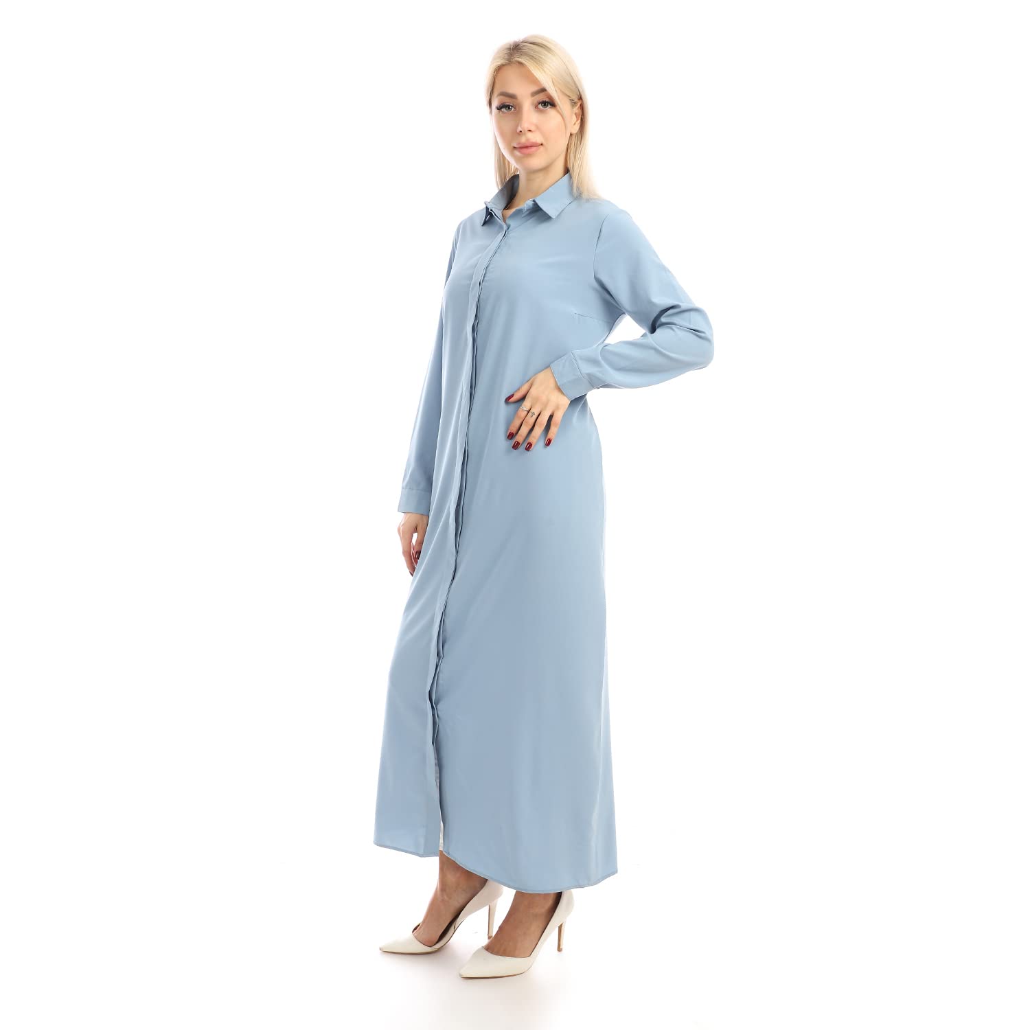 Jamila plain soft Long shirt dress For Women,Long shirt dress design for a modest and elegant silhouette.