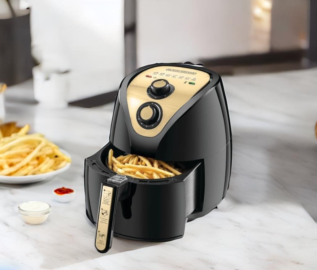 Black+decker af250g-b5 air fryer with rapid air covection technology, 2.5 liter, 800 g - black and gold - 220v supply voltage and 50hz