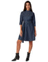 Splash Plain Waist Belt Three Quarter High Neck Denim Dress for Women M
