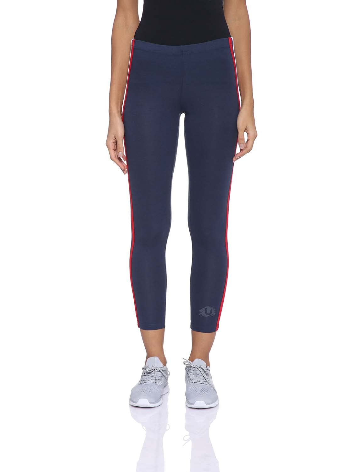 U Athleisure Side Contrast Double-Stripe Cropped Traning Tights for Women
