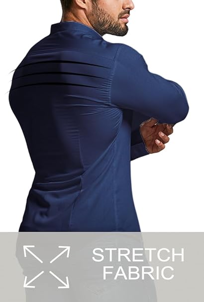 EOUOSS Men Slim Fit Dress Shirt Navy Long Sleeve Stretch Casual Shirt