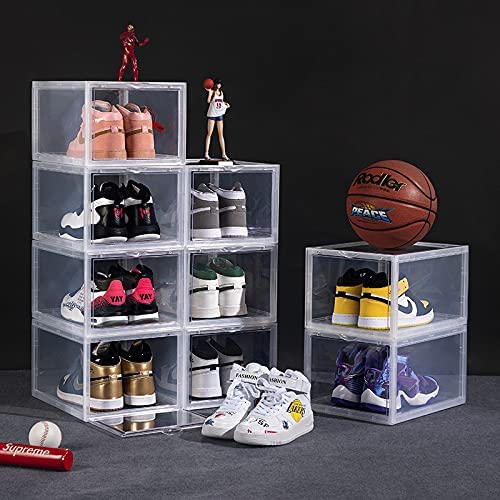 Shoe Box 4 Pack - Side Open with Magnetic door, Transparent, Plastic Storage (4 Open, Clear)
