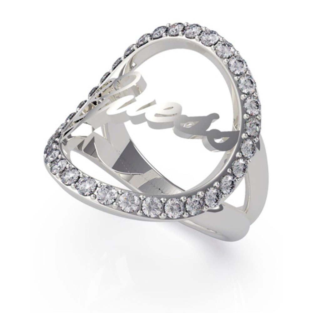 Guess Stainless Steel Zircon Embellished Stone Front Logo Ring for Women - Silver