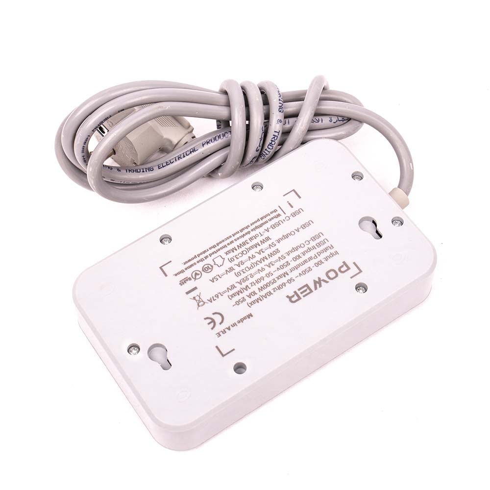 G-Power GP342 Power Strip Surge Protector Containing 220 Volt With Three Universal International Socket provides Two Type C Charging Ports 20 Watt - Black Grey