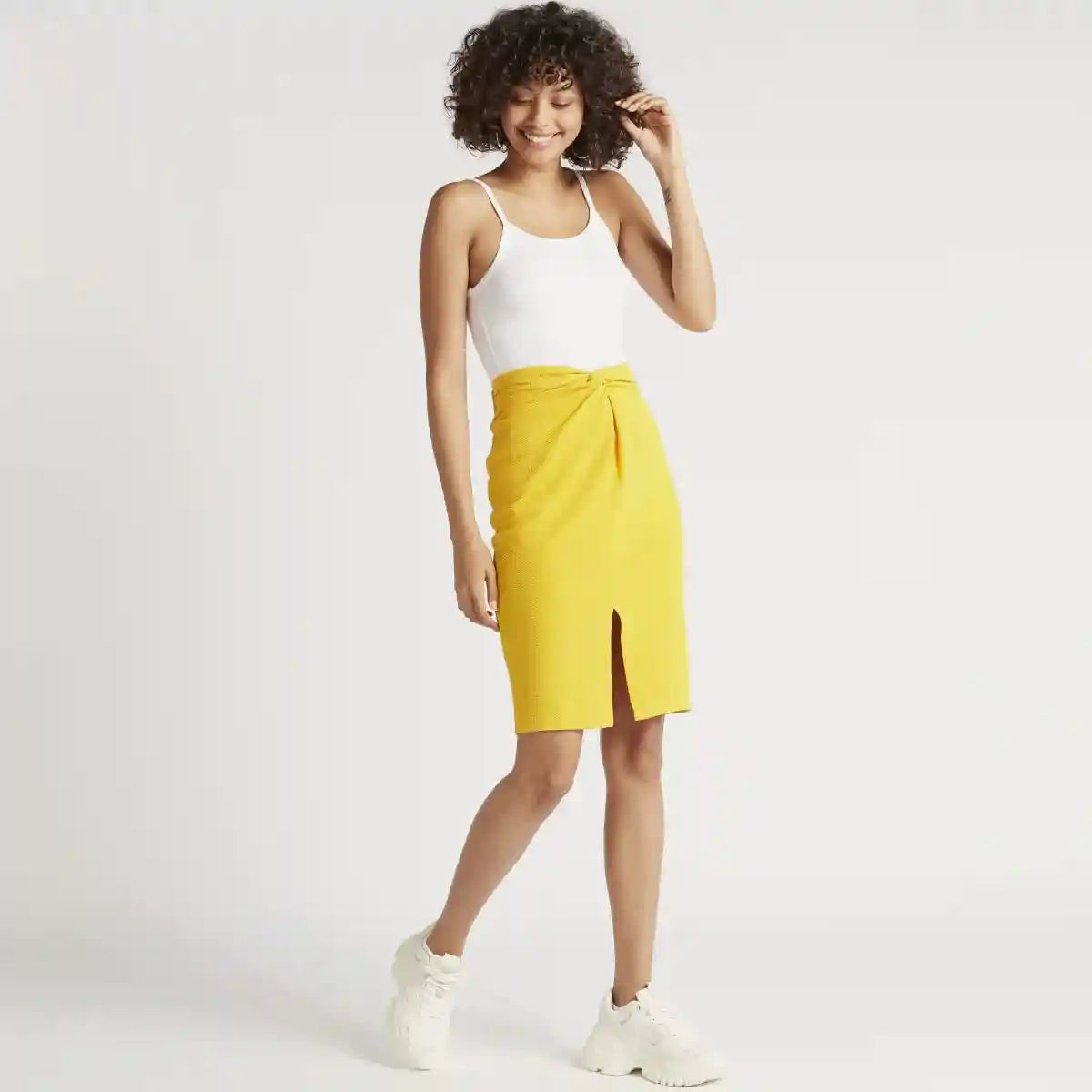 Textured Pencil Skirt with Twisted Knot Accent - Safqqa Egypt