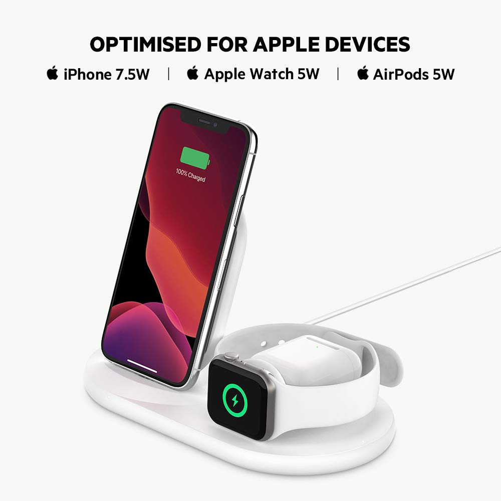 Belkin 3-in-1 Wireless Charger – 7.5W Charging Station for iPhone, Apple Watch & AirPods