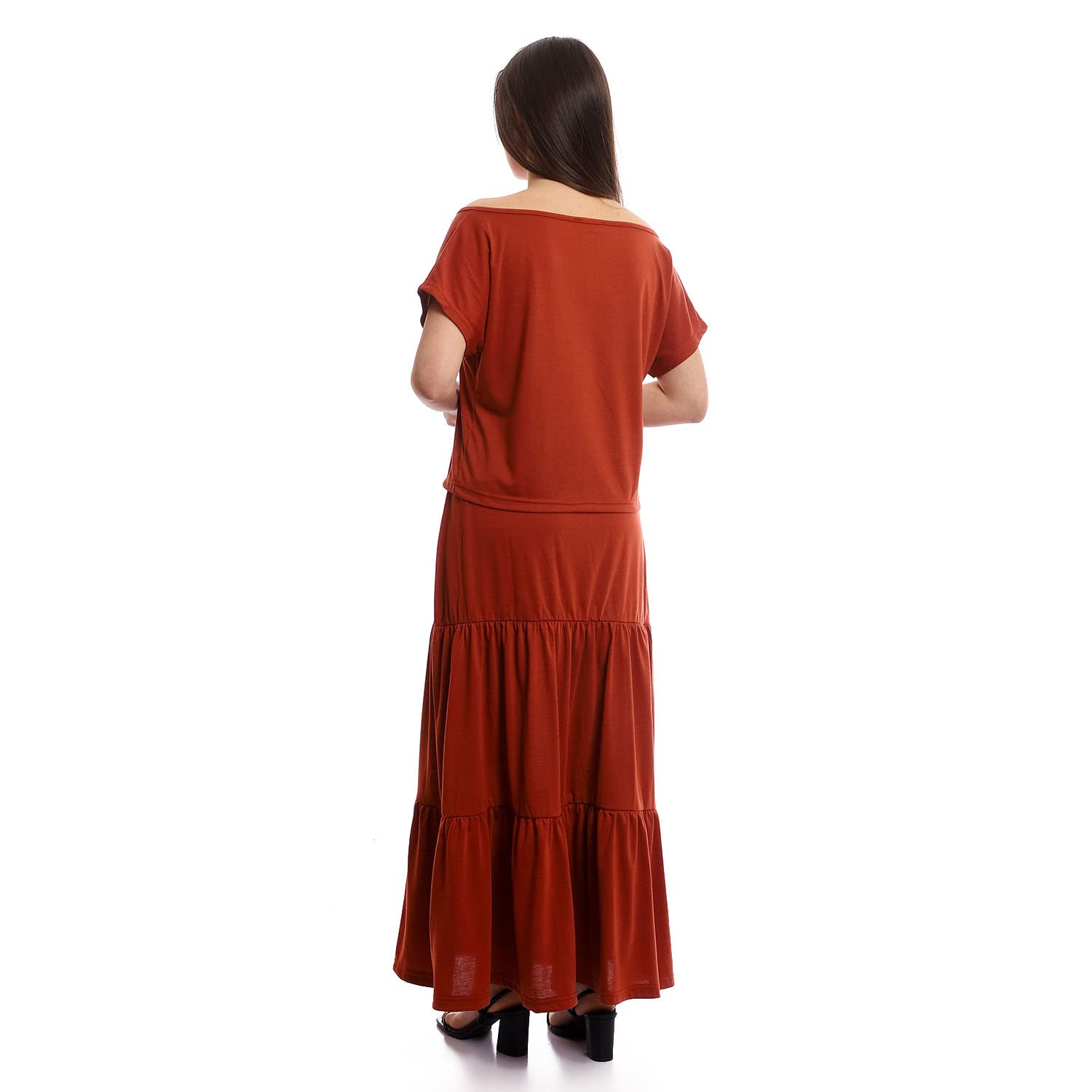 offcliff Women Tiered Skirt & Cropped Tee Solid Set
