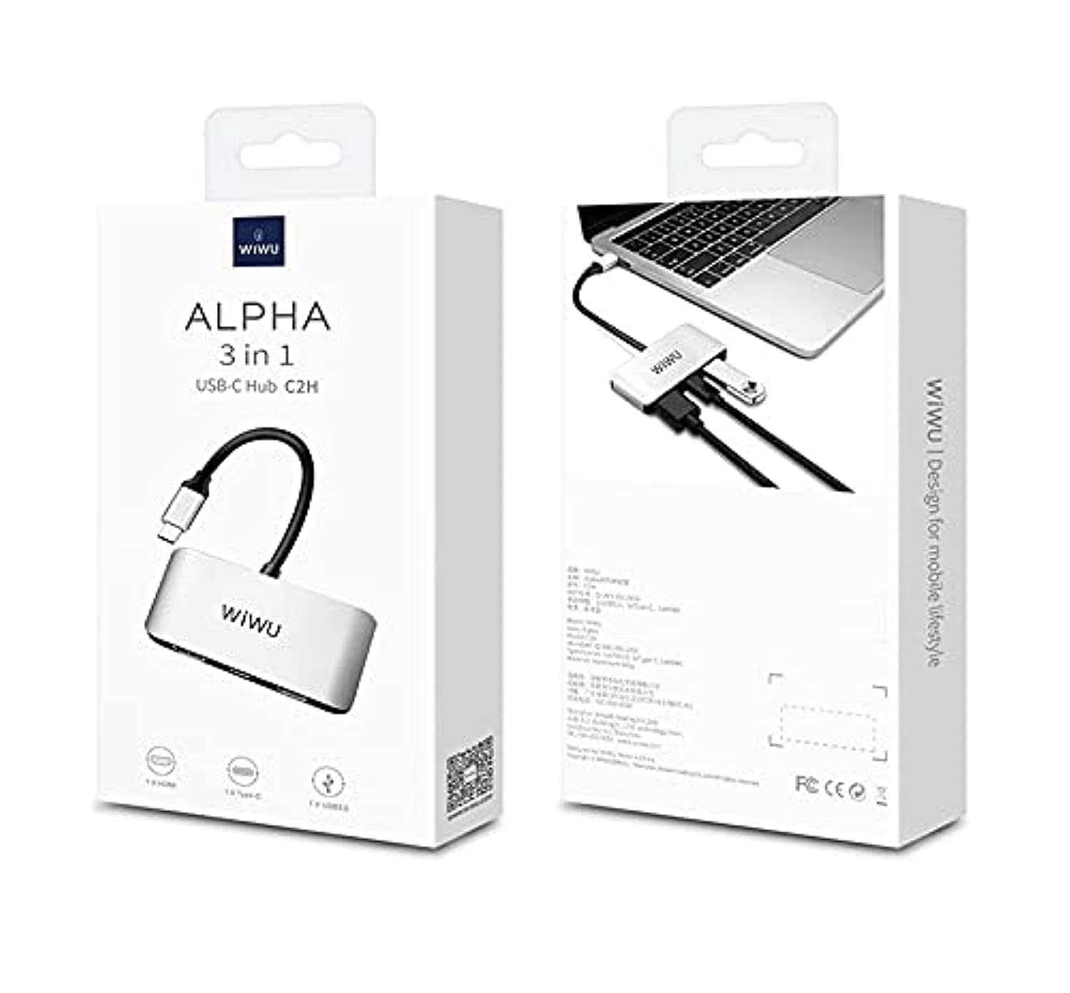 WiWU Alpha C2H 3 In 1 For MacBook & Other Type-C - Grey