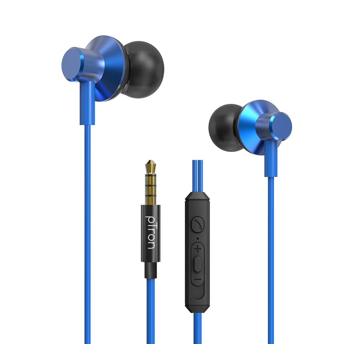 pTron Pride Lite HBE (High Bass Earphones) in Ear Wired Earphones with Mic, 10mm Powerful Driver for Stereo Audio, Noise Cancelling Headset with 1.2m Tangle-Free Cable & 3.5mm Aux - (Blue)