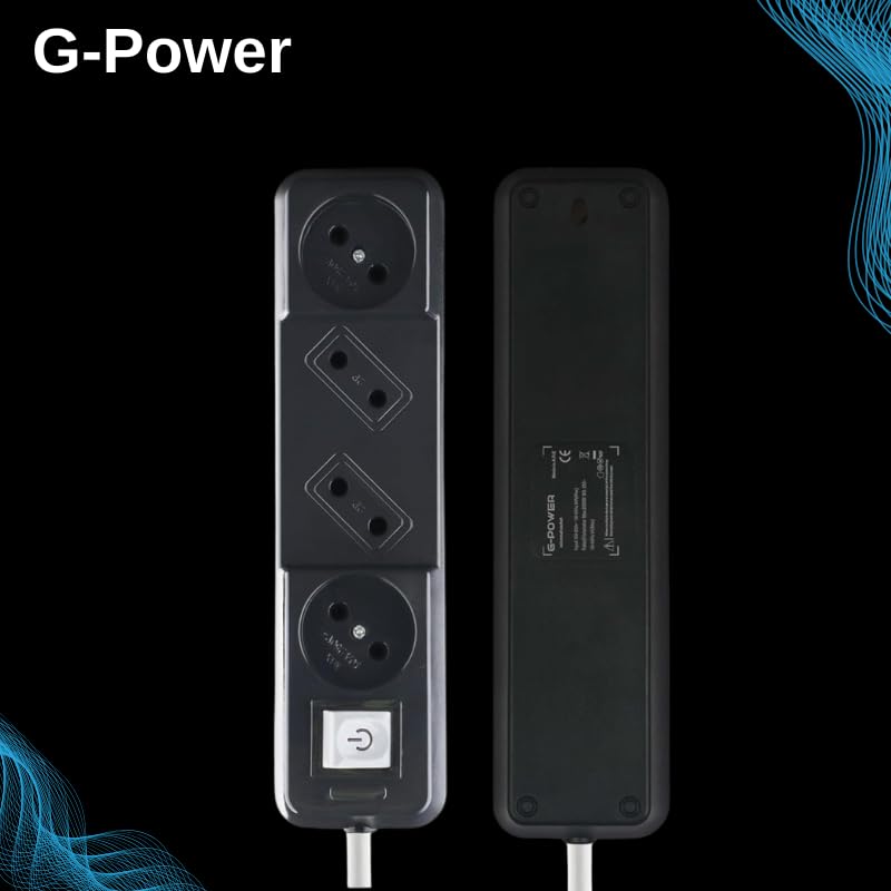 G-Power GP162 Overload Protection Power Strip Containing A Extension Socket And Four EU Ports With 2 Meter PVC Wire 2000 Watt - Black