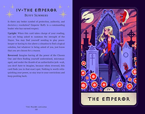 مجموعة بطاقات تاروت وكتاب إرشادي هي مجموعة تاروت مستوحاة من المسلسل التلفزيوني الشهير. تحتوي البطاقات على رسوم توضيحية لشخصيات وموضوعات وعناصر من عالم بافي