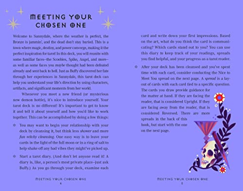 مجموعة بطاقات تاروت وكتاب إرشادي هي مجموعة تاروت مستوحاة من المسلسل التلفزيوني الشهير. تحتوي البطاقات على رسوم توضيحية لشخصيات وموضوعات وعناصر من عالم بافي