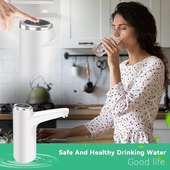 مضخة مياه كهربائية عامة مصممة لتسهيل سحب مياه الشرب من الجراكن الكبيرة. مناسبة لعبوات المياه بسعة من اثنين إلى خمسة جالونات، وتعمل بشكل أوتوماتيكي لتوفير استخدام مريح وسهل – Safqqa Egypt