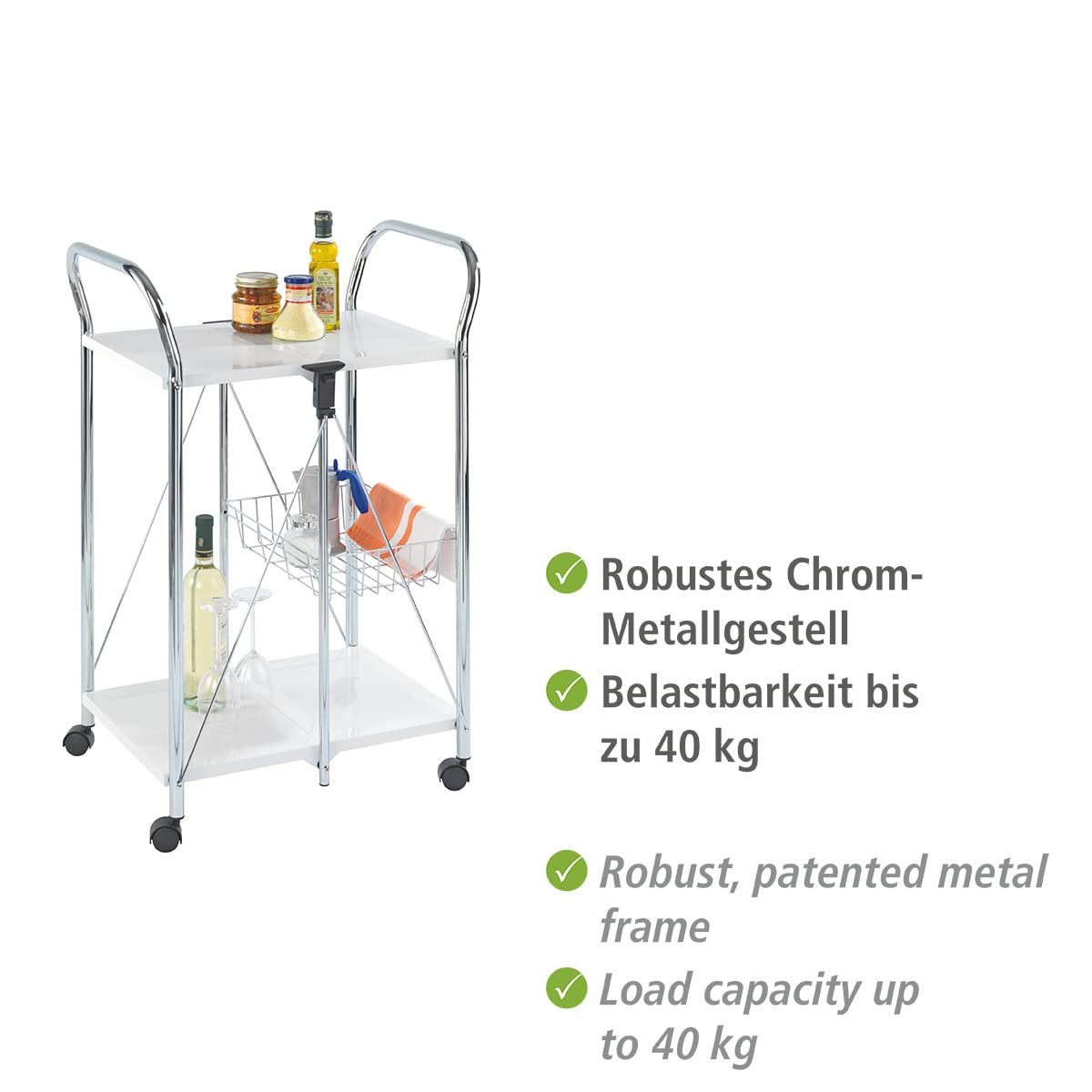 WENKO 3 Tier, Rolling Organizer, Storage Wheels, Metal cart, White