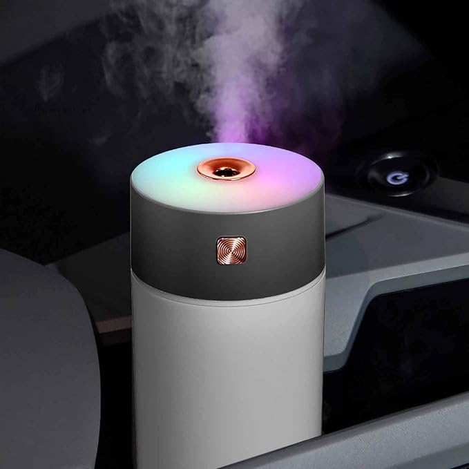 YU WELL Car Mini Humidifier 300ml USB Cool Mist with Rainbow Light White