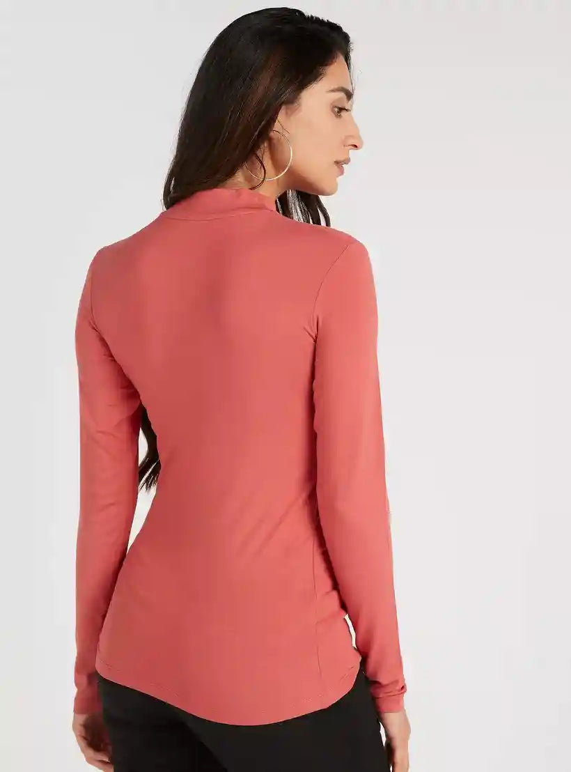 Solid High Neck T-shirt with Long Sleeves - Safqqa Egypt