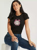 Splash Printed T-shirt with Crew Neck and Cap Sleeves - Safqqa Egypt
