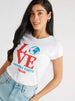 Typographic Print Crew Neck T-shirt with Cap Sleeves - Safqqa Egypt