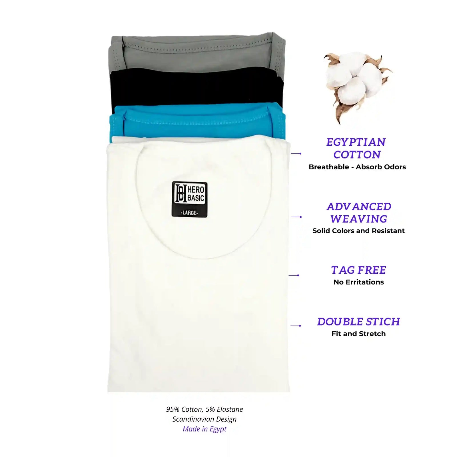 مجموعة هيرو بيسيك للرجال – 4 تيشيرت + بوكسر مجاني (5 قطع)