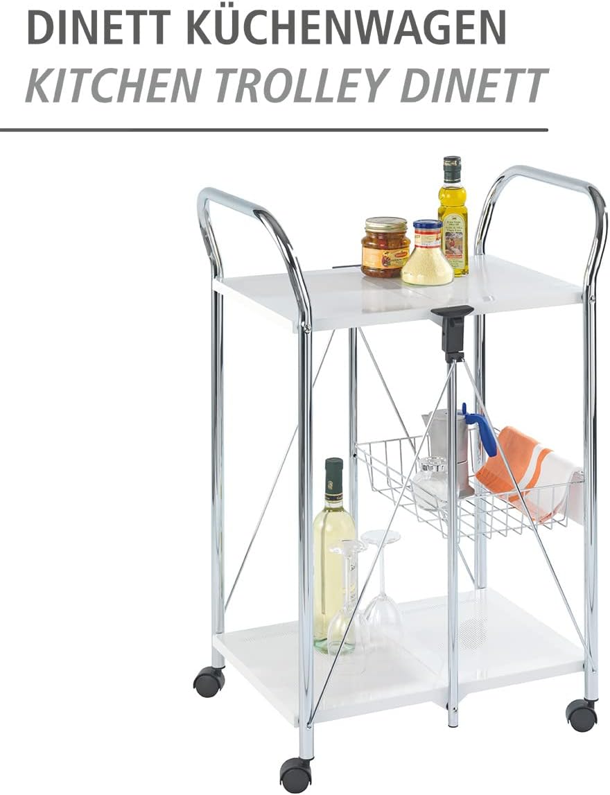 WENKO 3 Tier, Rolling Organizer, Storage Wheels, Metal cart, White