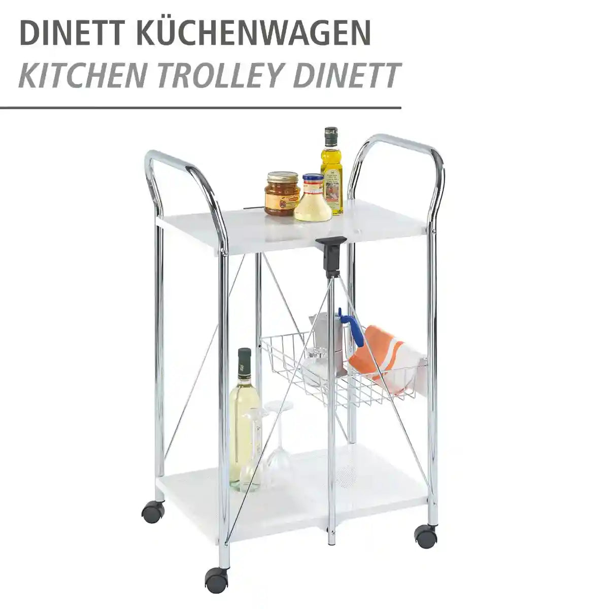 WENKO Sunny Kitchen and Utility Trolley, Powder-Coated Metal, Household and Kitchen Utensil Storage, Portable & Foldable Tray, 56.5x90.5x44cm, White - Safqqa Egypt