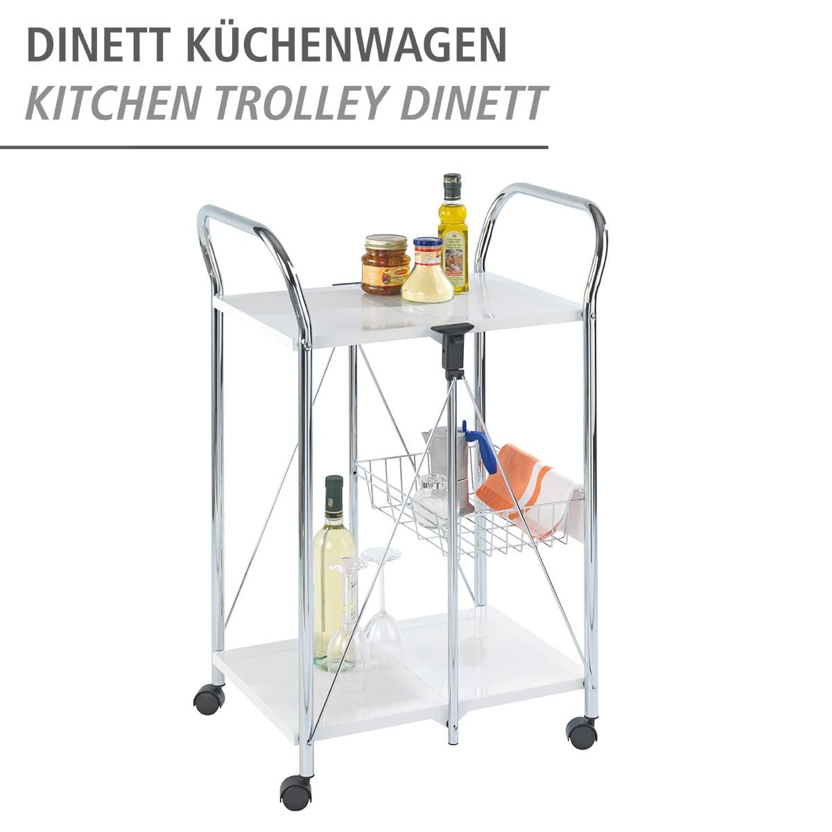 WENKO 3 Tier, Rolling Organizer, Storage Wheels, Metal cart, White