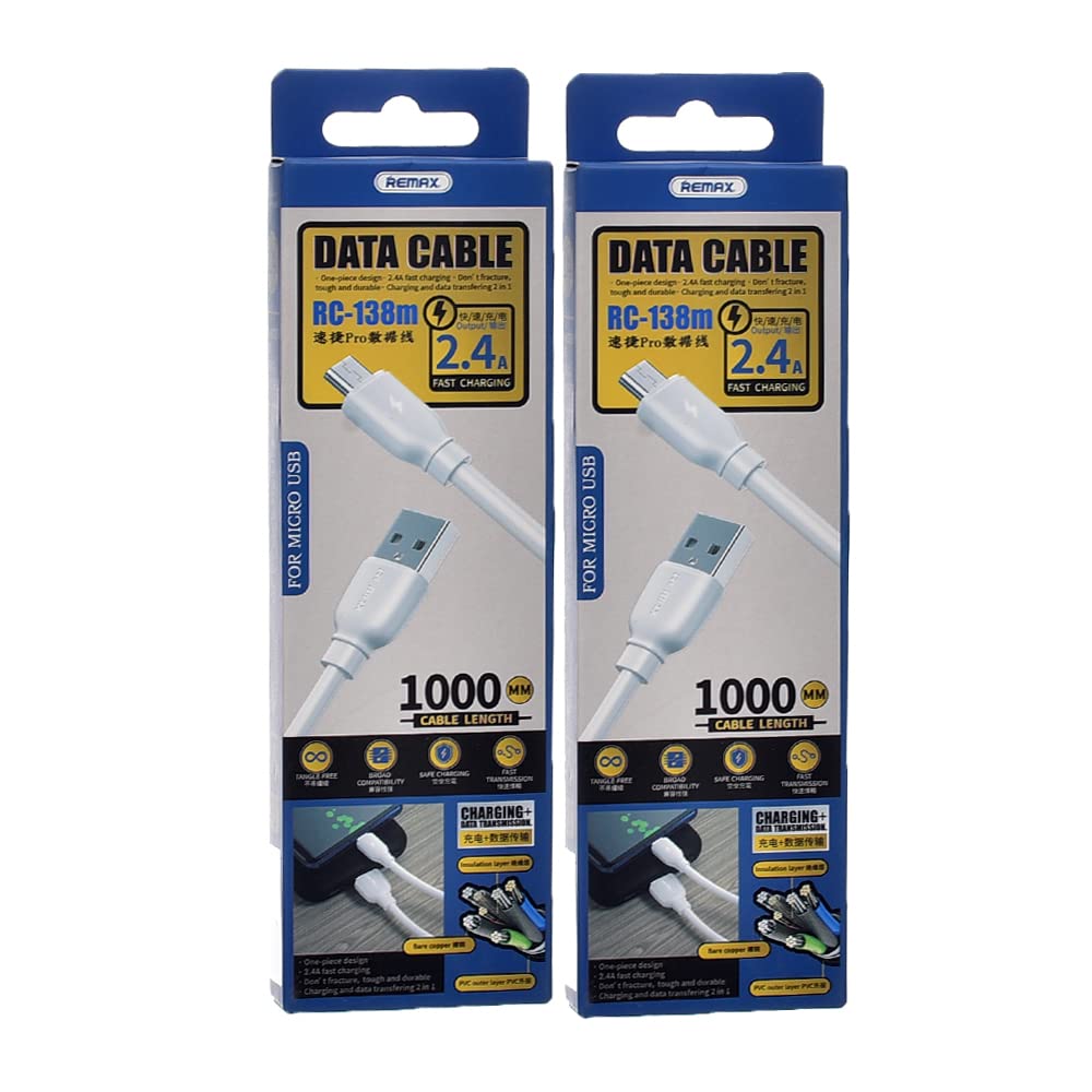 Remax rc-138m fast charging and data transmission lightning cable with 2.4a output 1000mm set of 2 pieces - white