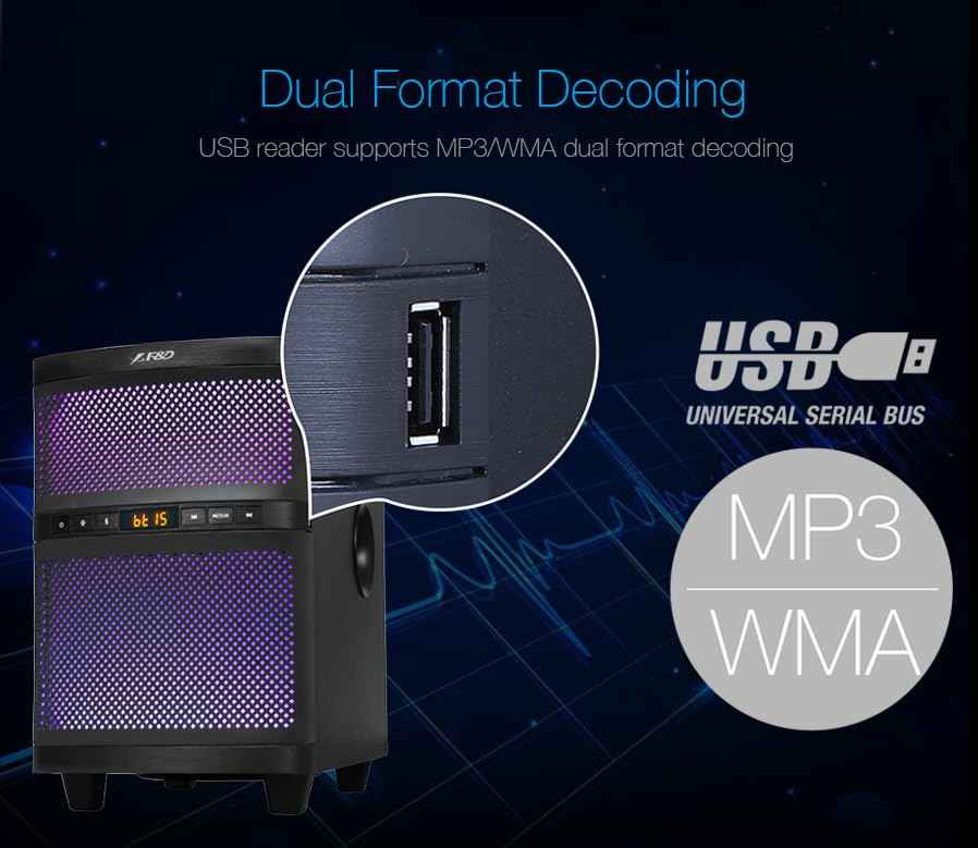 F&D T200X 140 W 2.1 Channel Soundbar Tower Speaker Bluetooth Multimedia TV Speaker with Multicolored LED Themes,USB,AUX,Remote Control, - Safqqa Egypt