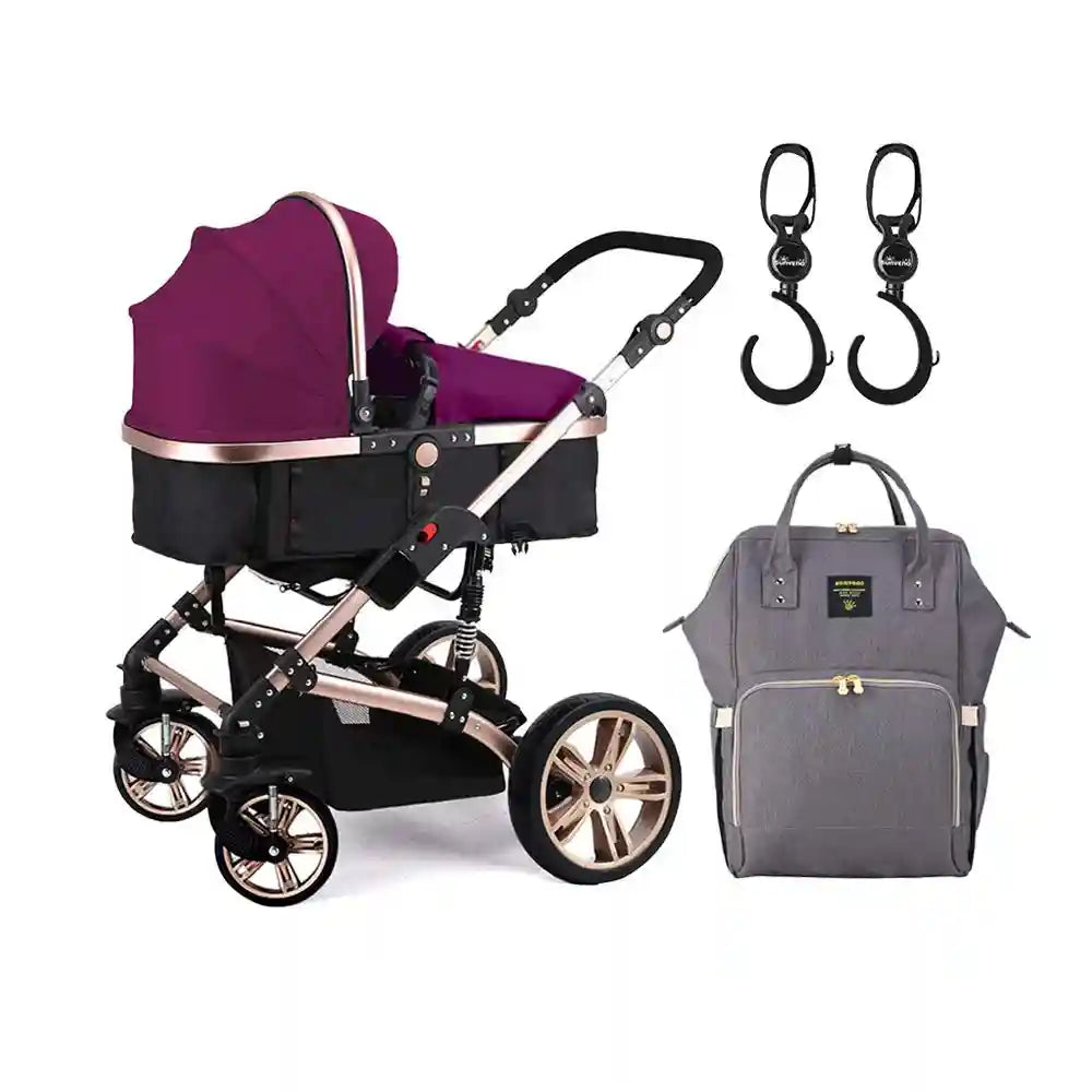 Teknum - 3 in 1 Pram Stroller Story, Diaper Bag & Hooks - Wine Grey