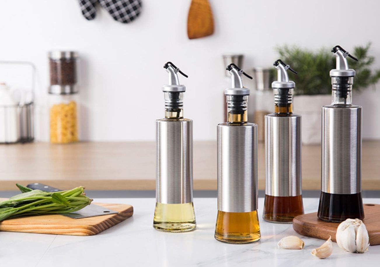 Baskety 500ml Glass Oil Dispenser with Stainless Steel Lid Leakproof Clear – Safqqa Egypt