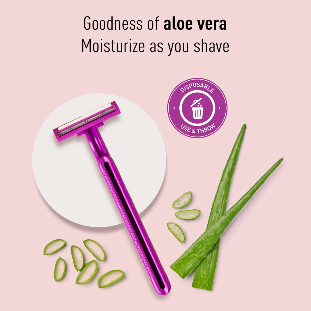 Sirona - Pack of 5 - Disposable Hair Removal Razor for Women | Aloe Boost | for Arms, Legs & Bikini Line | 2 Blade Shaving Razor