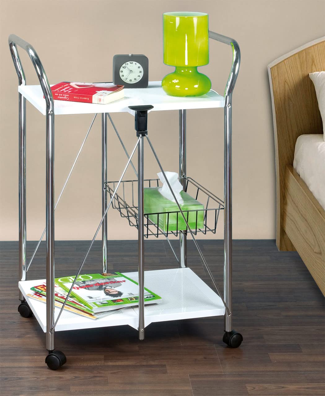 WENKO 3 Tier, Rolling Organizer, Storage Wheels, Metal cart, White
