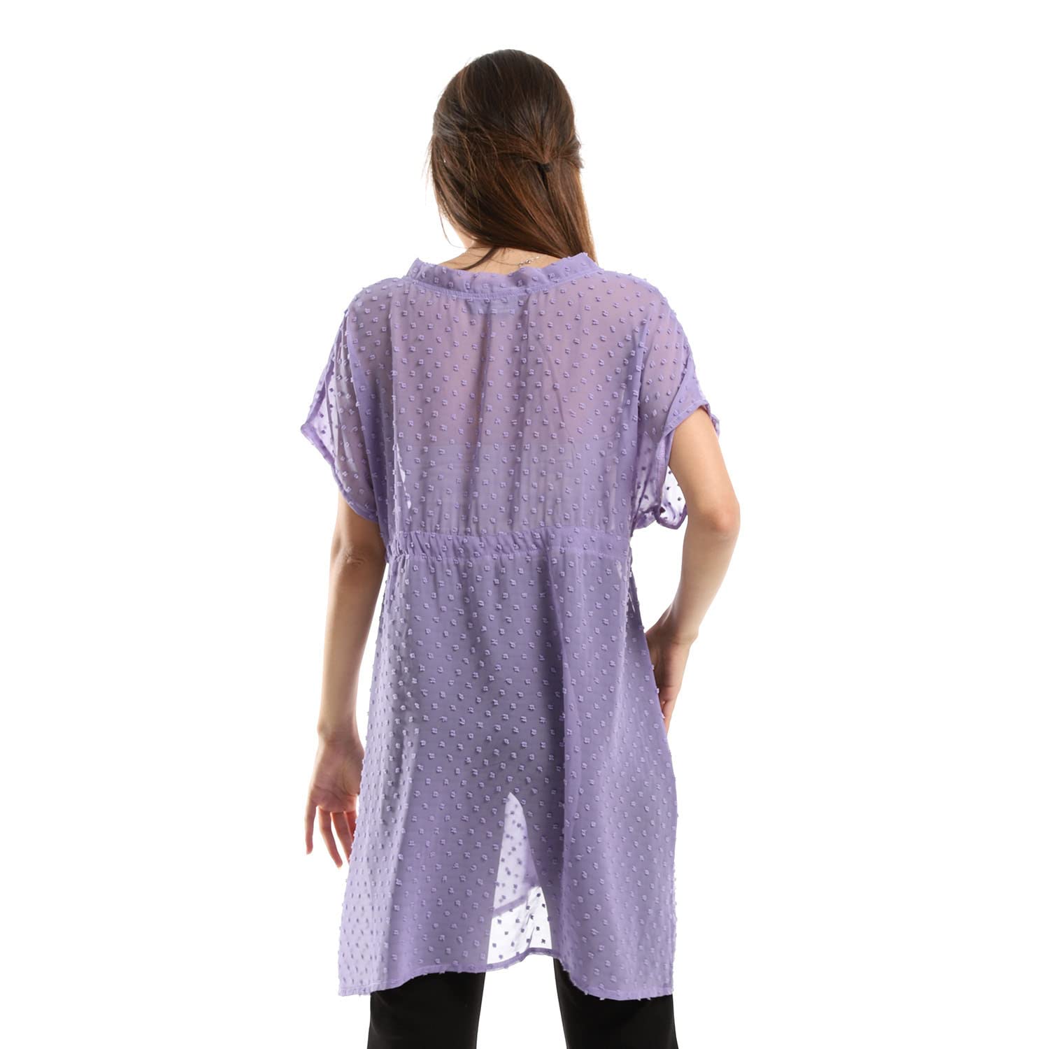 JAMILA Women Self Stitches Sheer Short Sleeves Blouse Shirt