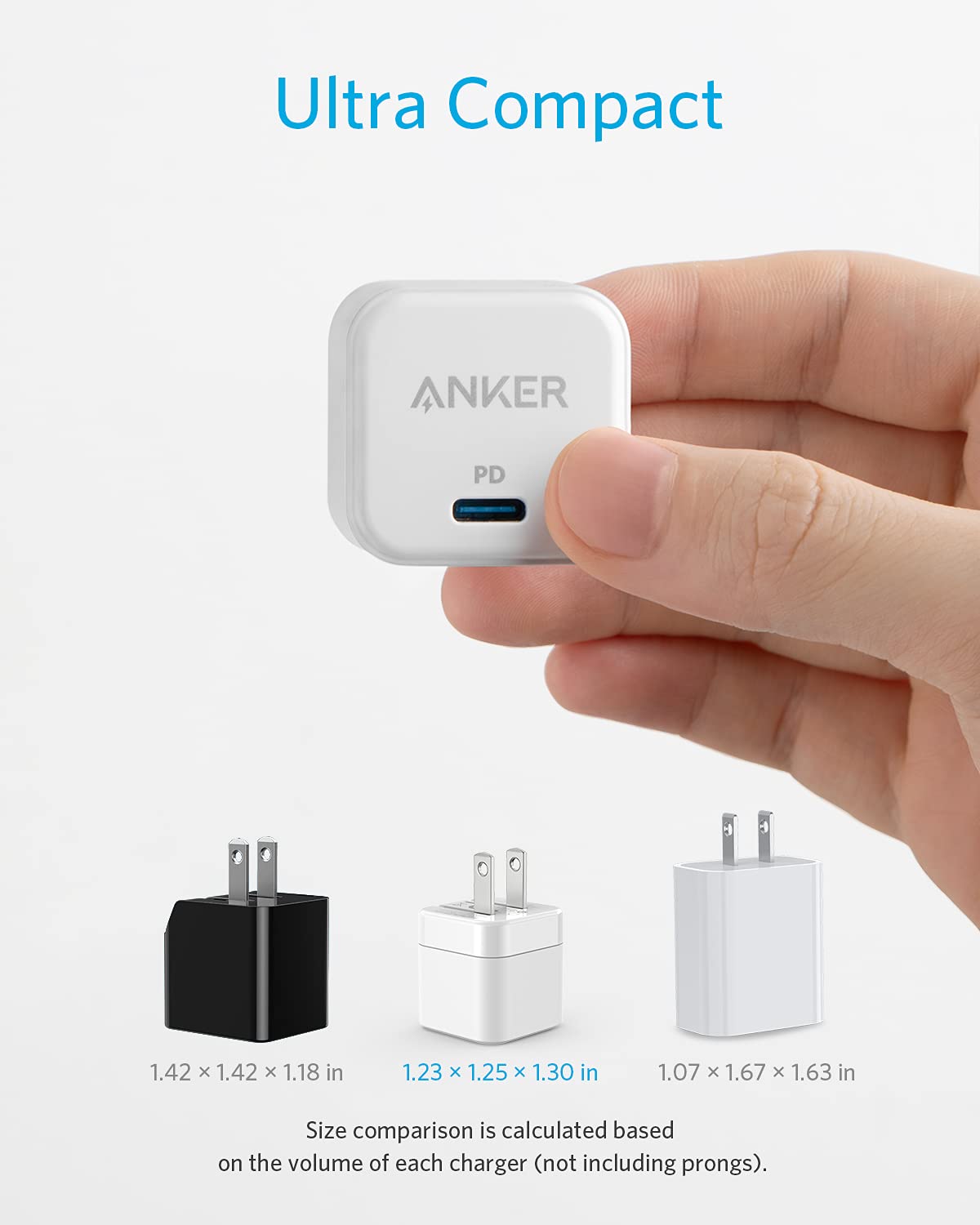 شاحن أنكر USB C، شاحن سريع 20 واط مع قابس قابل للطي، شاحن مكعب PowerPort III 20 واط لأيفون