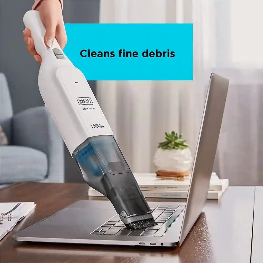 Black & Decker Cordless 12V Handheld Dustbuster Vacuum, 18 Air Watts,10 Mins Runtime, Ultra Wide Extendable Nozzle, 1.5Ah Battery, White, HLVC315J11-GB, - Safqqa Egypt