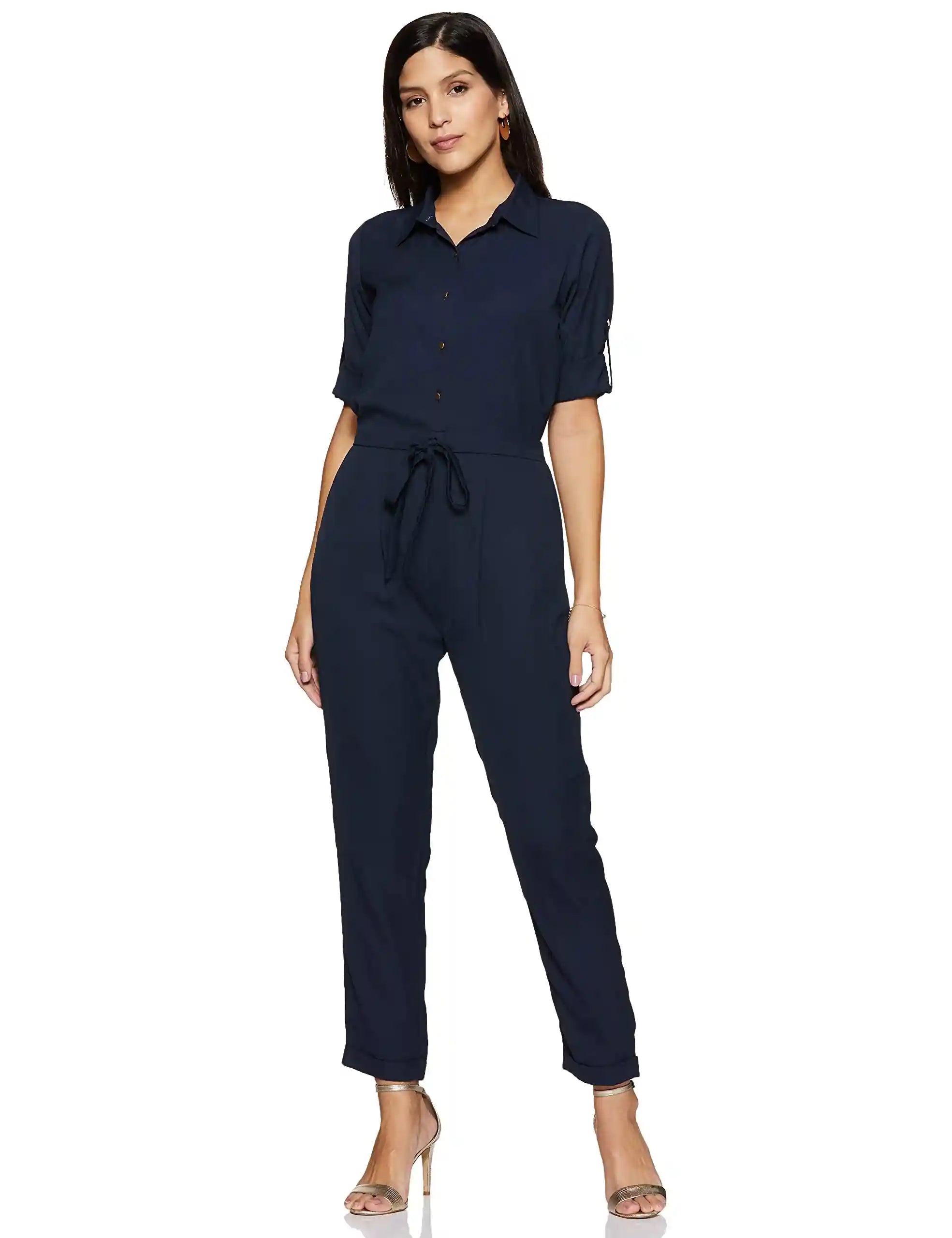 Miss Olive Women's Regular Fit Shirt Style Solid Jumpsuit