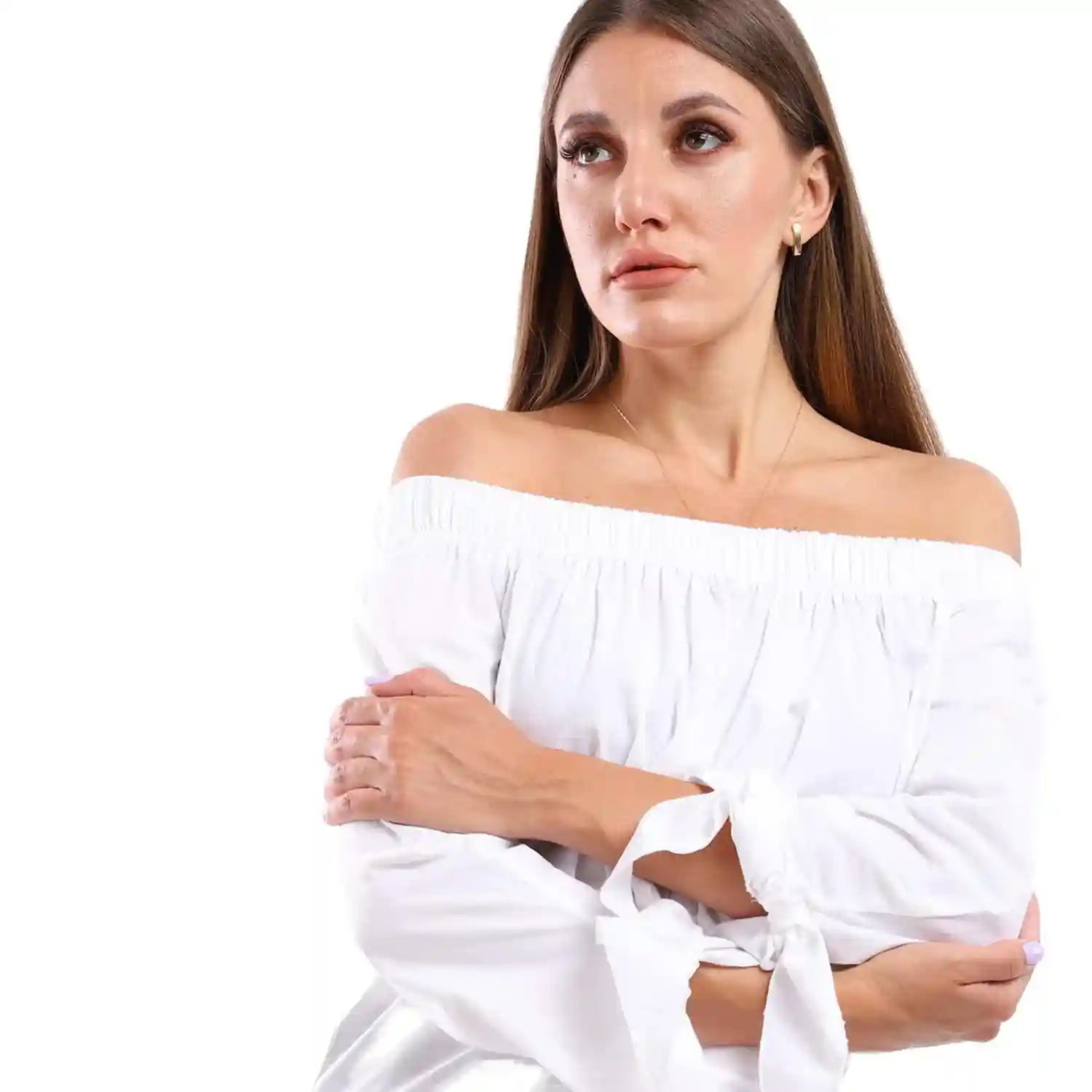 ESLA Long-sleeved Plain Blouse White - Safqqa Egypt