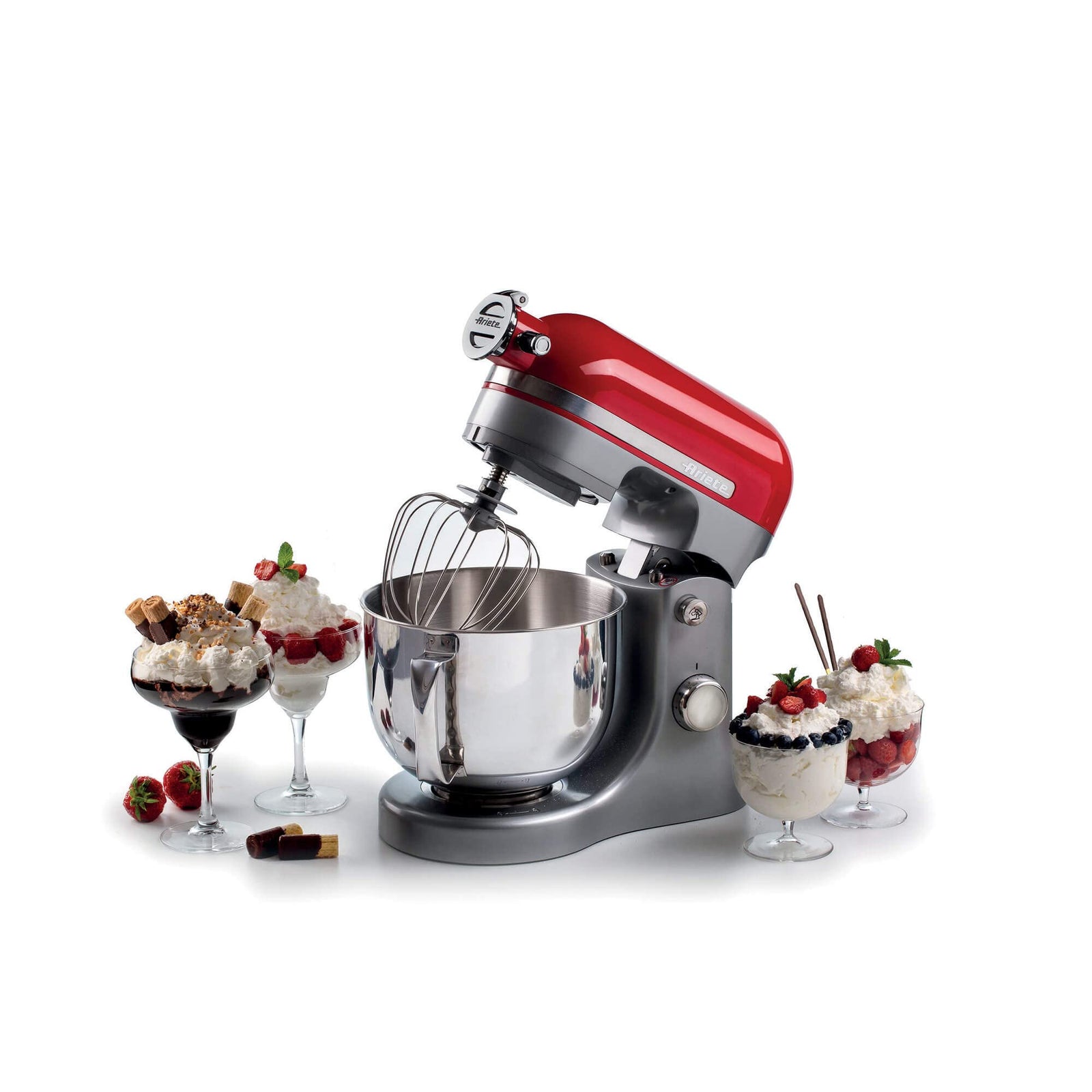 Ariete 1589 Moderna Planetary Mixer, 1600 Watts, 11 speeds, 5.5 Litres, 3 accessories for kneading, mixing and whipping. Red