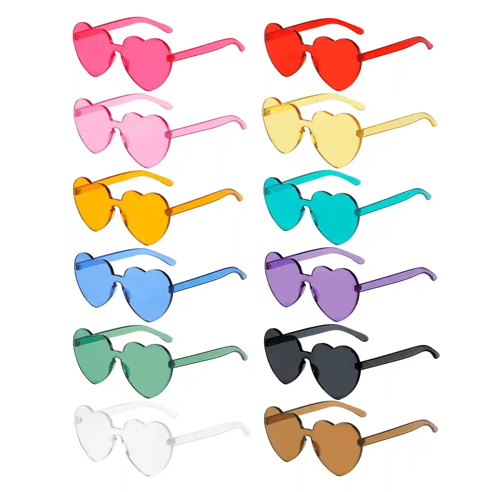 Dllween Heart Sunglasses for Women, 12 Pairs Fun Trendy Rimless Heart Glasses Bulk, Transparent Candy Colored Heart Shaped Sunglasses for Party Favor