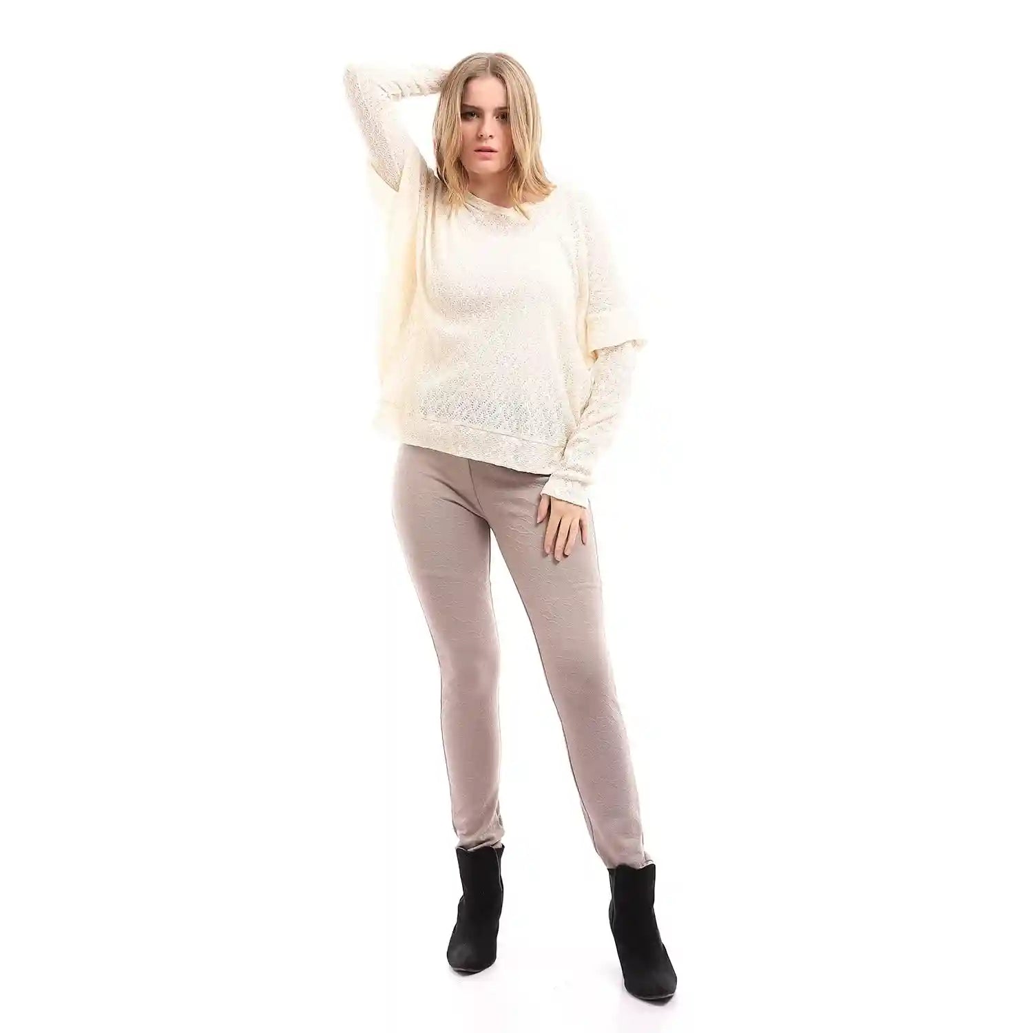 esla_Self Pattern Slip On Comfy Leggings_Café au lait_size 6 - Safqqa Egypt