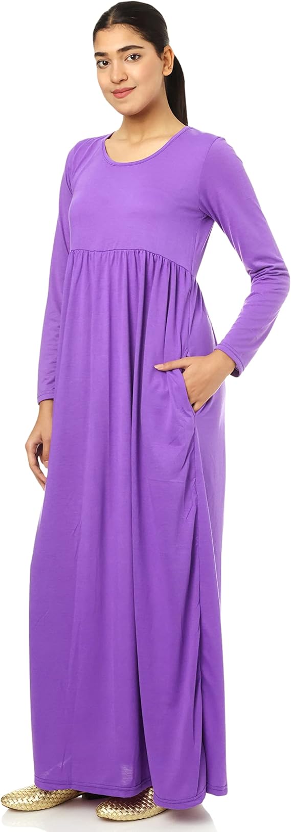 JAMILA Women Women Long Full Sleeves Dress With Round Neck DRESS - Safqqa
