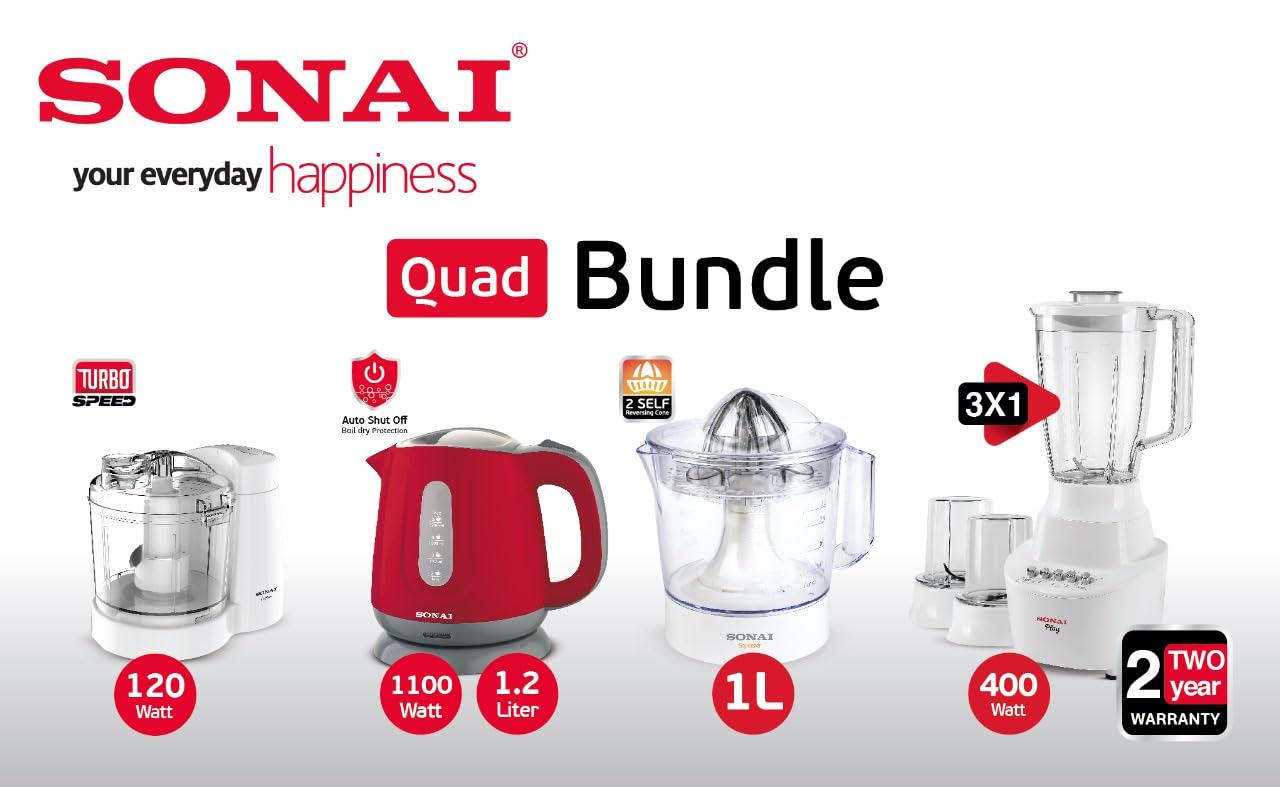 Sonai bundle 4x1, blender 400w, Juicer 1L,Chopper turbo 350ml, Kettel 1,2 1100 Watt