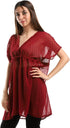 JAMILA Women Self Stitches Sheer Short Sleeves Blouse Shirt
