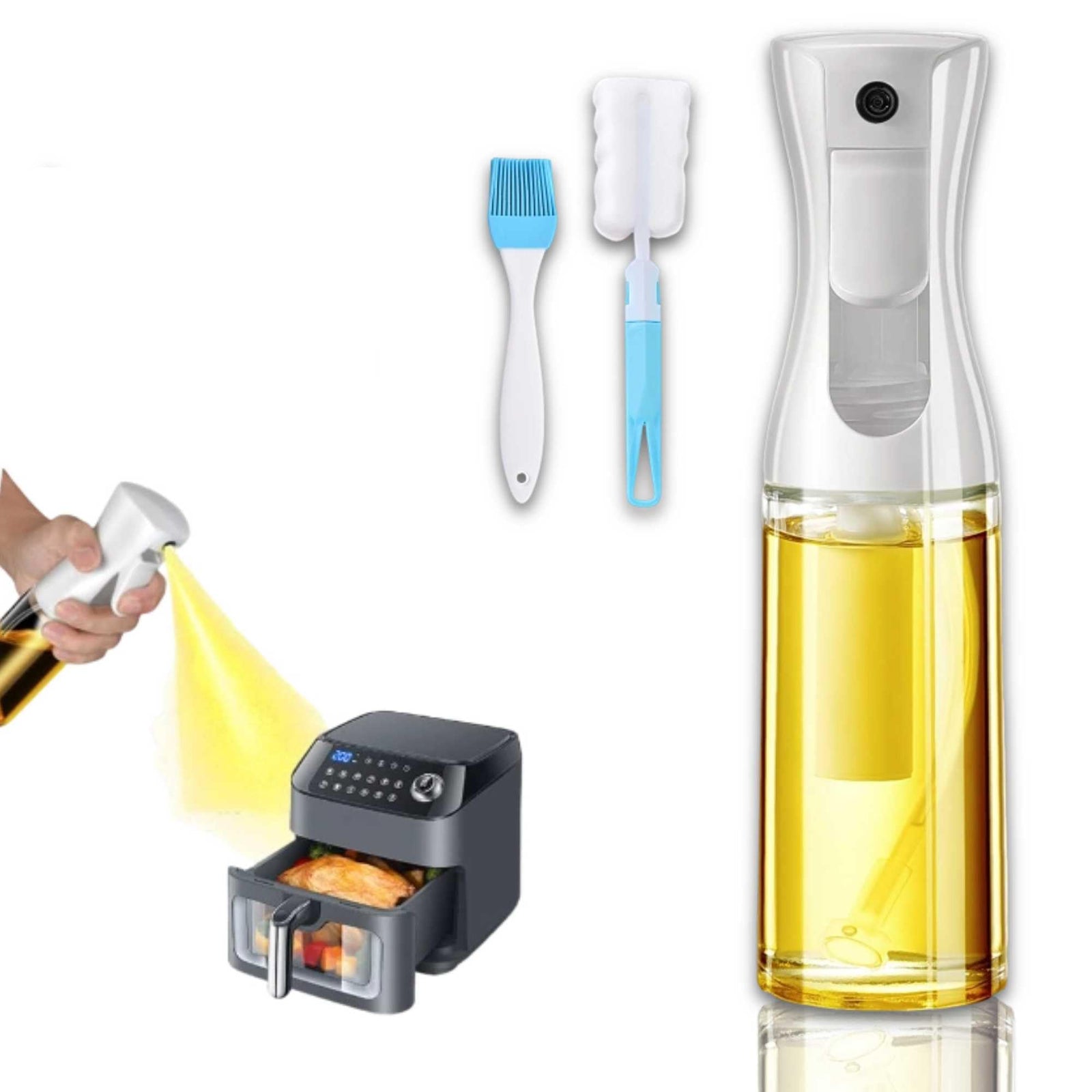 زجاجة بخاخ زيت JQYJLX – سعة 220 مل من زجاج آمن للطعام هي أداة عملية وأنيقة للمطبخ لاستخدامها في الطهي وتتبيل الطعام. مصنوعة من زجاج عالي الجودة وآمن للطعام، تتيح لك هذه الزجاجة رش زيت الزيتون أو الزيوت