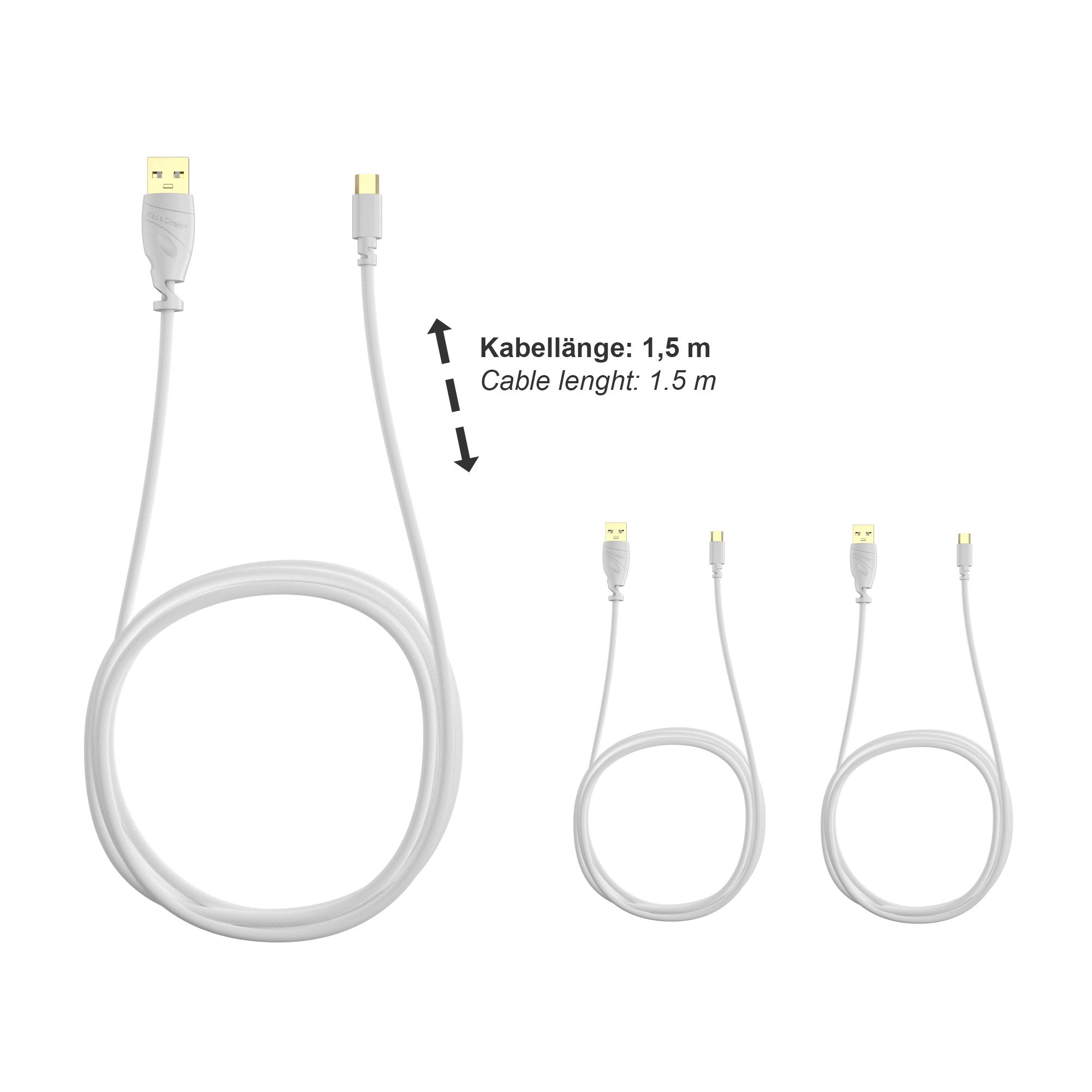KabelDirekt 852 1.5m 5 x Micro USB Cable (USB 2.0, Synch & Charge Cable) TOP Series white